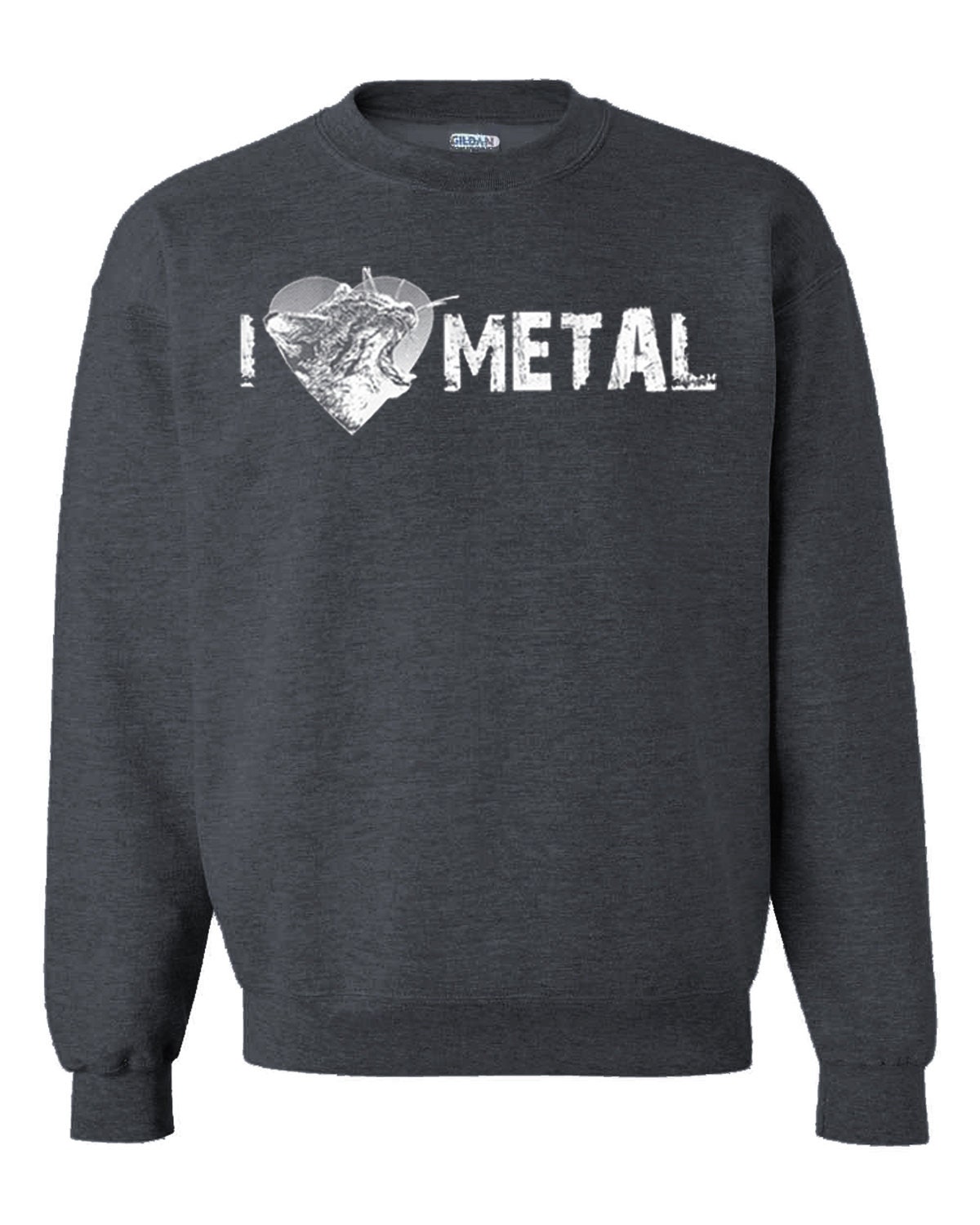 I Heart Metal Crew Neck Sweat Shirt Screaming Kitty Sweater New Color Options