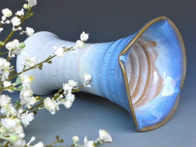 Flared Flower Vase Pottery Blue White A