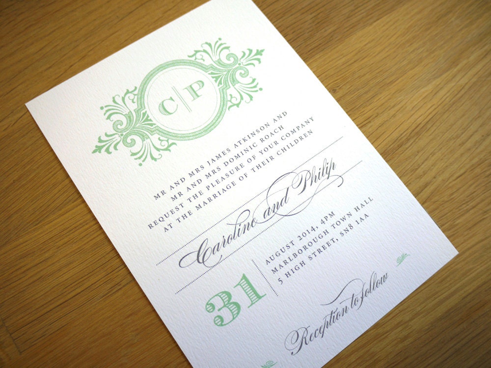 Vintage Wedding Invitation - 'Classic Monogram' Design - One Sample