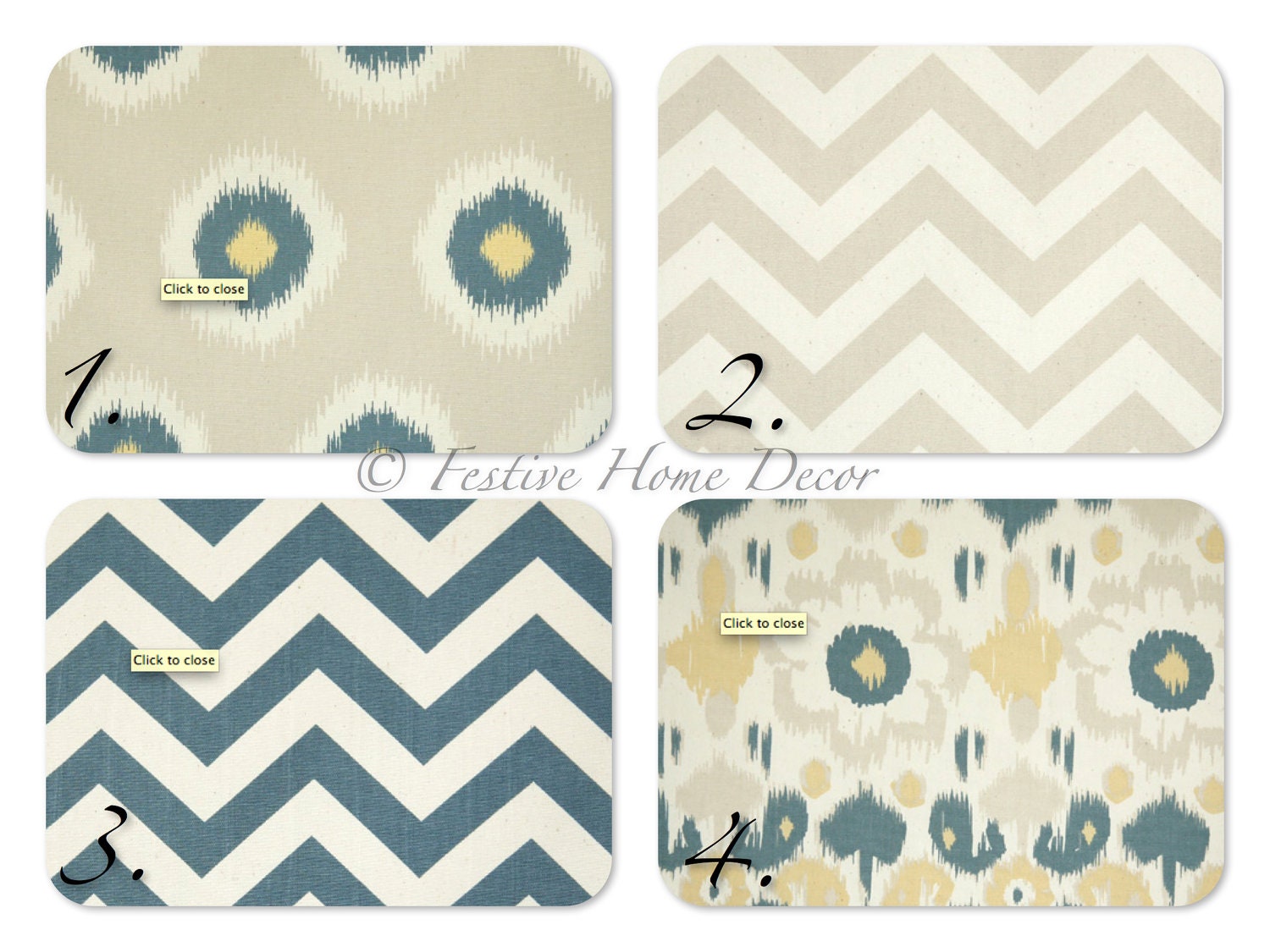 Decorative Throw Pillow Cover One Denim Blue, Khaki and Mustard Yellow on Natural for 20 x 20 Inch Pillows Mix and Match