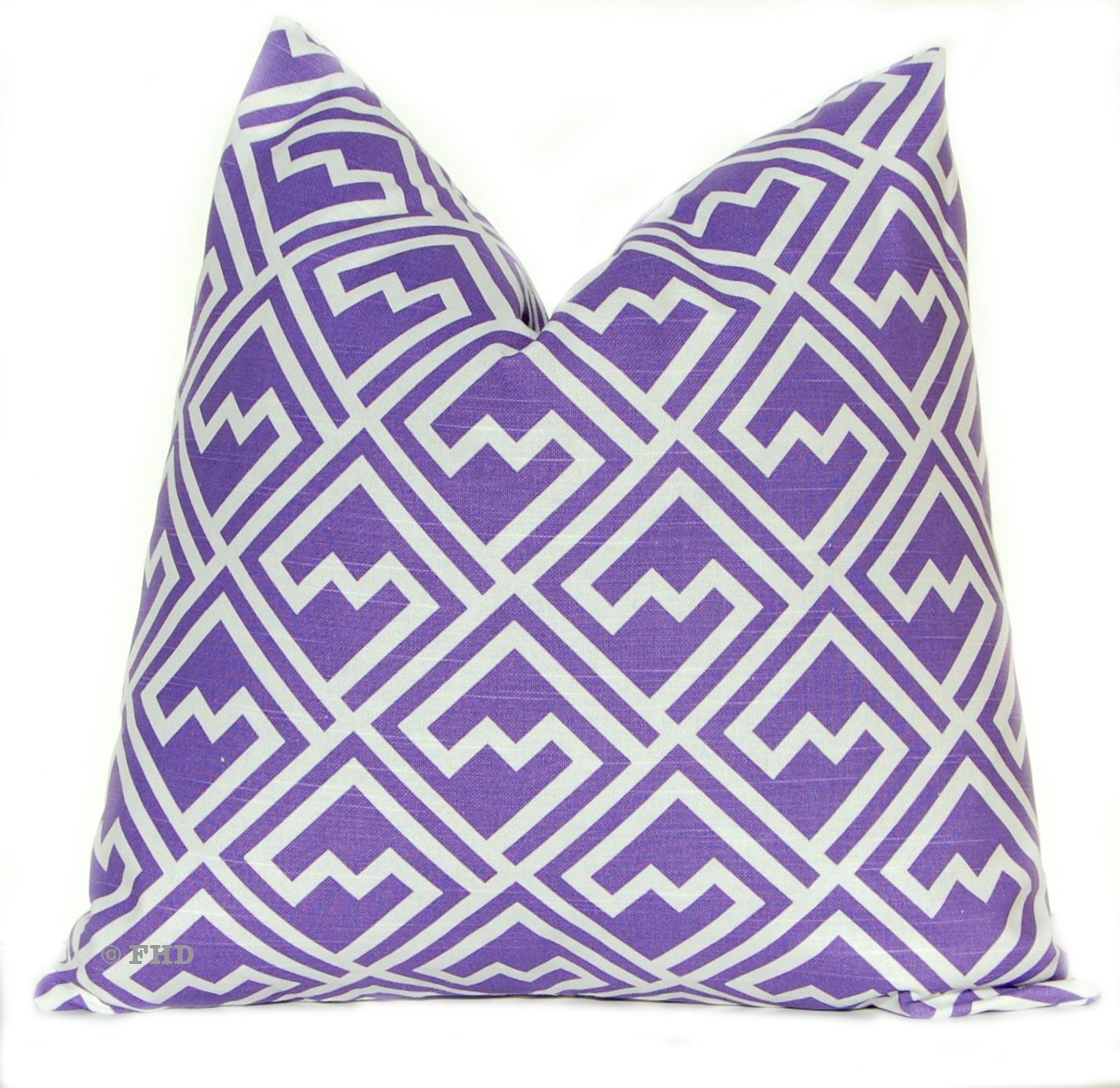 Euro Sham Decorative Throw Pillow Cover 24 x 24 Deep Purple Mauve on White Greek Key Purple Pillows Shakes