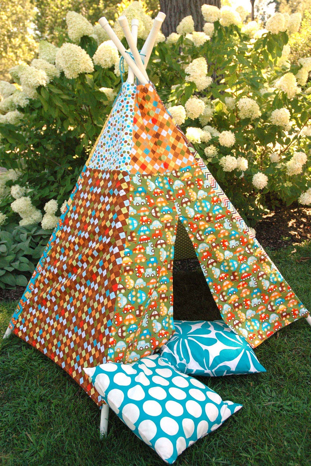 Child Toddler Kid's Play Teepee/Tent Hideaway in Ready Set Go By Ann Kelle for Robert Kaufman Organic Cotton