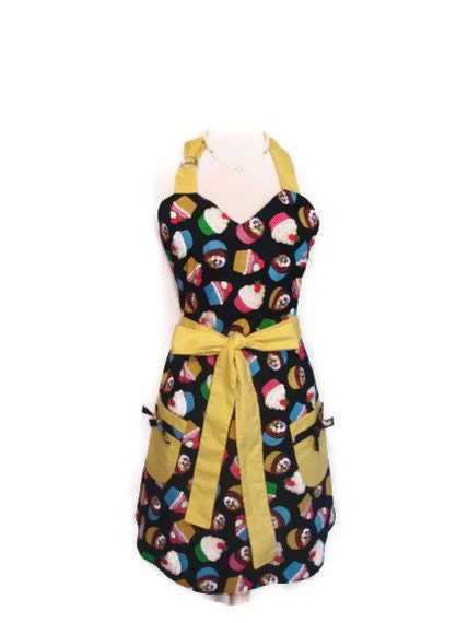 Cute Cupcake Apron for Women with yellow ties
