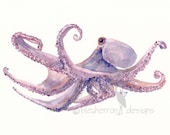 ocean watercolor- Octopus- 8x10 print - bleuherron
