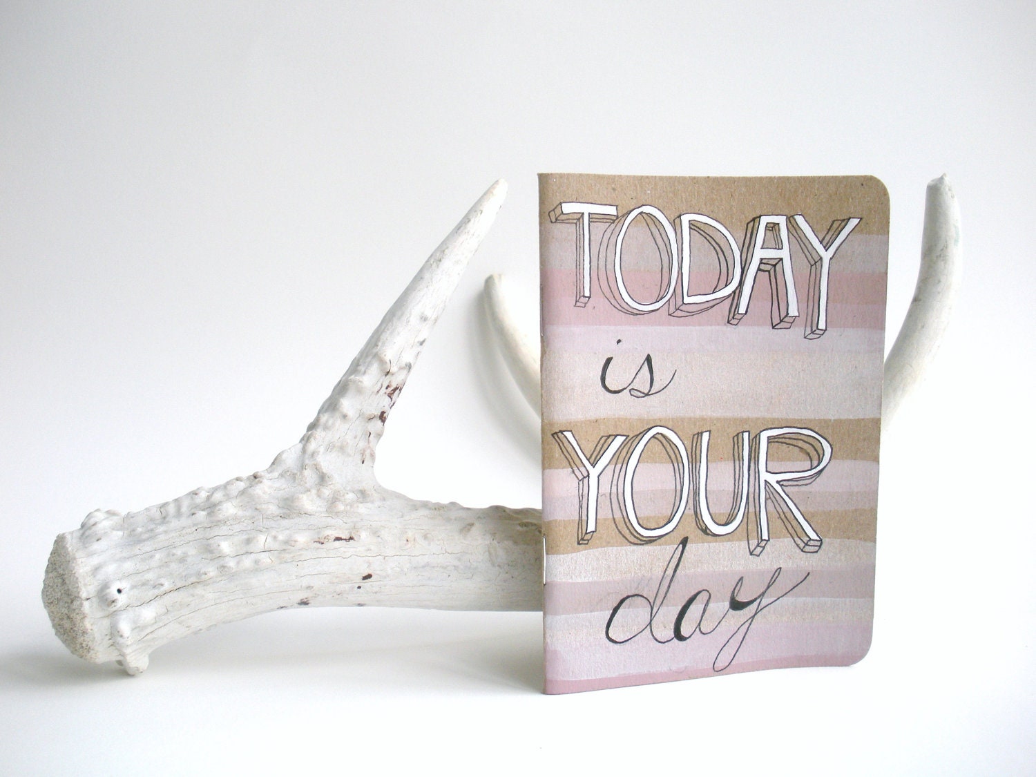 Today is Your Day - Handpainted Custom Made Ombre White and Soft Pink Pocket Cahier - FREE SHIPPING - deermayor