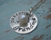 Blessed Grandma or Grammy - Sterling Silver Disc - Pearl or Birthstone - TakeFlightBoutique on Etsy