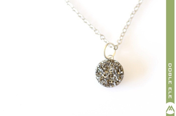 OOAK Silver Titanium Druzy Necklace -01-