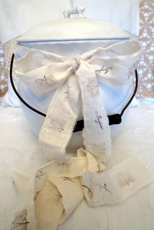 Hand stamped muslin ribbon