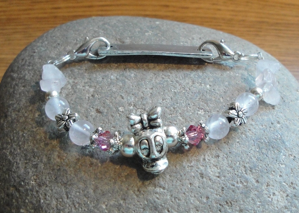 Daisy Duck Medical Alert Interchangeable Bracelet - Diabetic, Epilepsy, Allergies, Seizures, Asthma, Penicillin, etc. - Rose Quartz