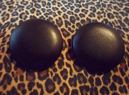 Black Leather Button Earrings Faux Leather