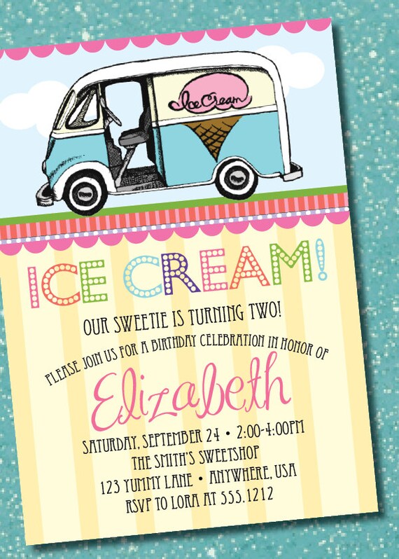DIY Printable Little Sweetie Ice Cream Birthday Invitation Il_570xn