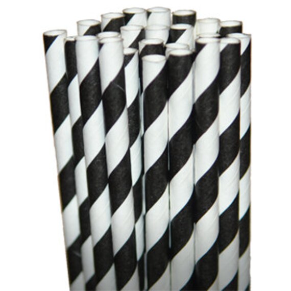 Stripe Black Party Paper Straws - Cake Pop Sticks - Pixie Sticks - Qty 25 Il_570xn