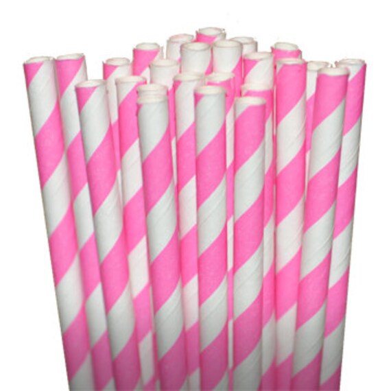 Stripe Pink Party Paper Straws - Cake Pop Sticks - Pixie Sticks - Qty 25 Il_570xn