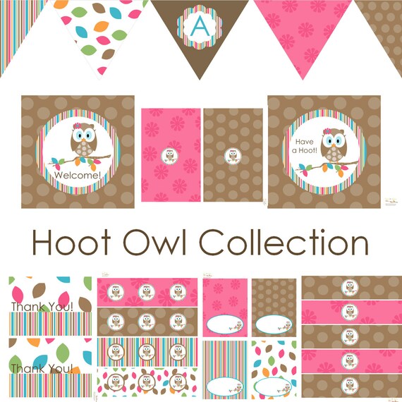 Hoot Owl Decorations for Birthday Party or Baby Shower - Girls DIY Printable Decor by BeeAndDaisy - Instant Download Il_570xn