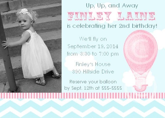 Hot Air Balloon Printable Custom Photo Invite for Birthday Party or Baby Shower DIY Invitation by BeeAndDaisy Il_570xn