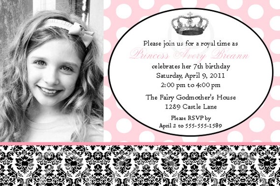 Vintage Princess Printable Photo Invite for Birthday Party or Baby Shower DIY Invitation by BeeandDaisy Il_570xn