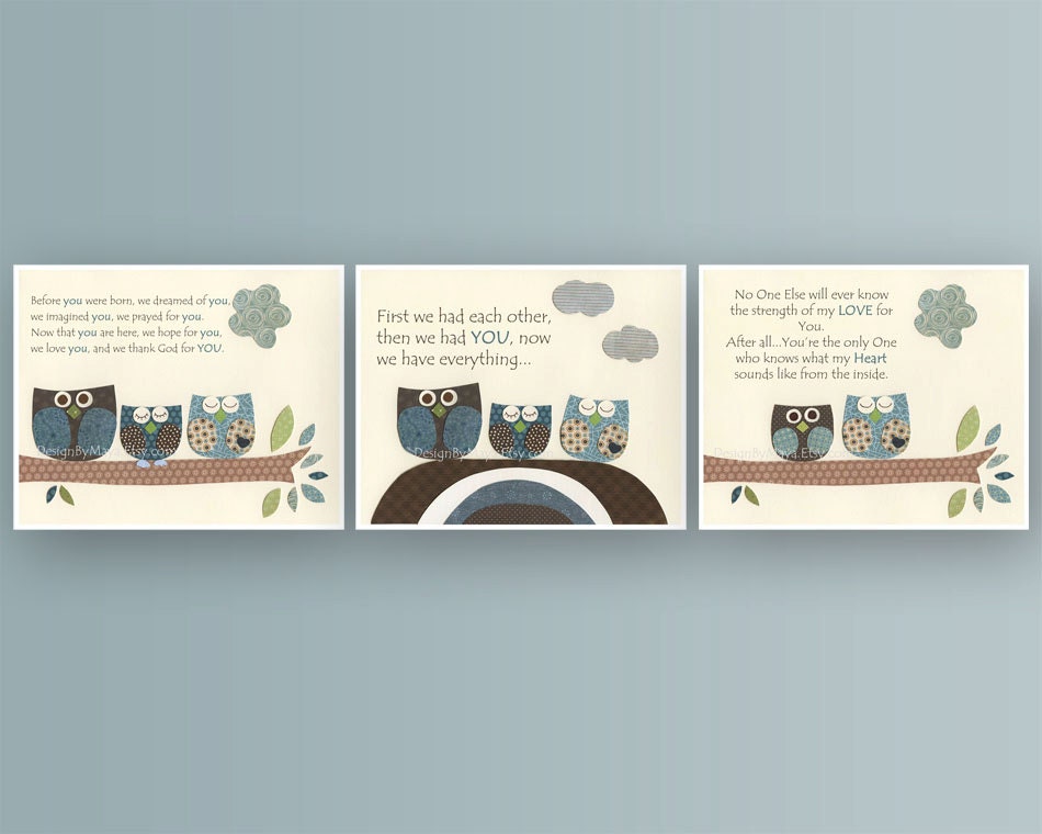 Before You Were Born, First We Had Each Other, No One Else Will Ever Know The Strength Of My Love, Set Of 3 prints 8x10 - Blue and Brown
