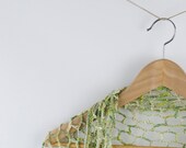 crochet triangle shawl in mix of white  green cream lace light summer shawl  - mix of viscose,linen and acrylic