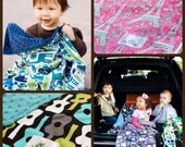 Baby Boy or Girl Stroller Blanket -- Your Choice of Designer Cotton Print with Solid Color Minky -- CUSTOM MADE