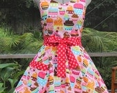 Sweetheart Hostess Apron-Pink Cupcakes-Vintage Inspired -Full of Twirl Flounce-Ready to ship