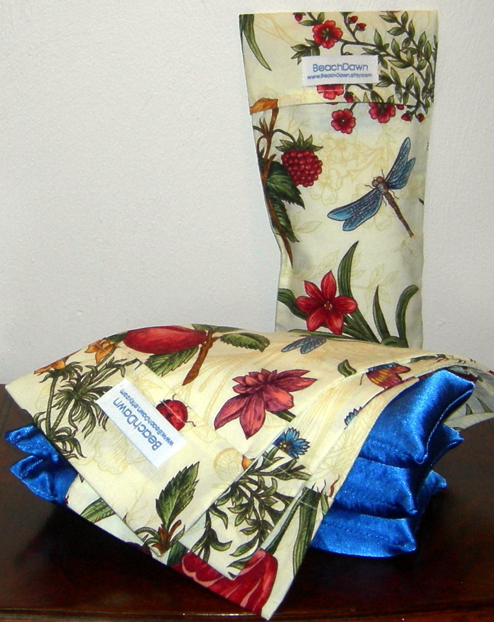 Lavender Aromatherapy Eye Pillow in Blue Satin and Royal Botanical Washable Eye Pillow Cover