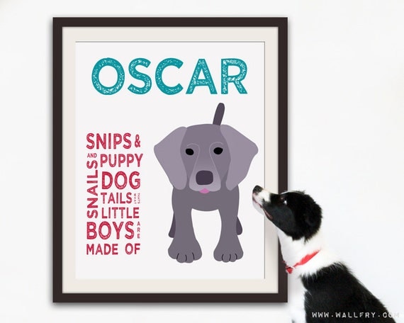 Personalized children art for boys. Baby boy nursery art. Baby nursery wall art. Kids wall art. Boy name art. 16X20 Dog print by WallFry