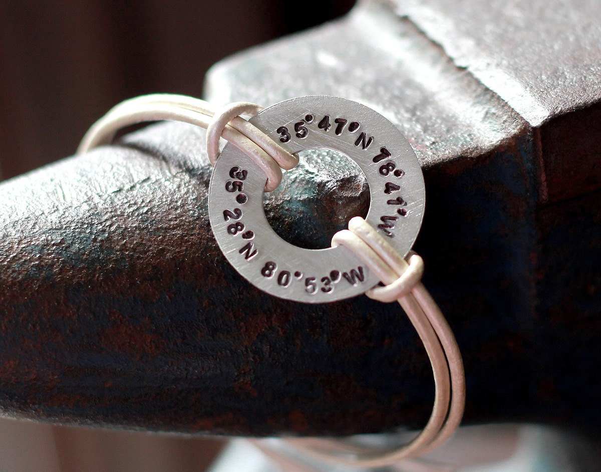 1 Sterling Silver Hand Stamped Double Latitude and Longitude Coordinates Bracelets