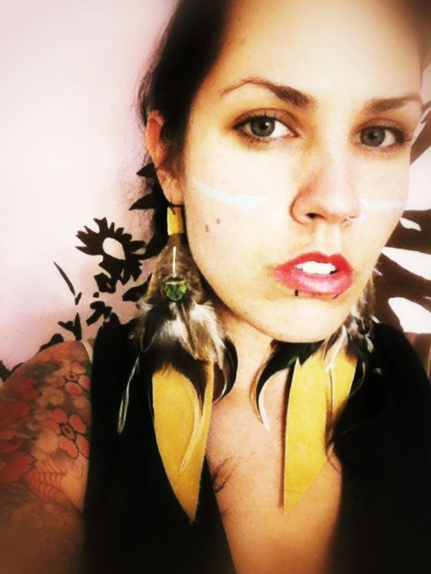 Long Leather Feather Earrings - Mocha Brown