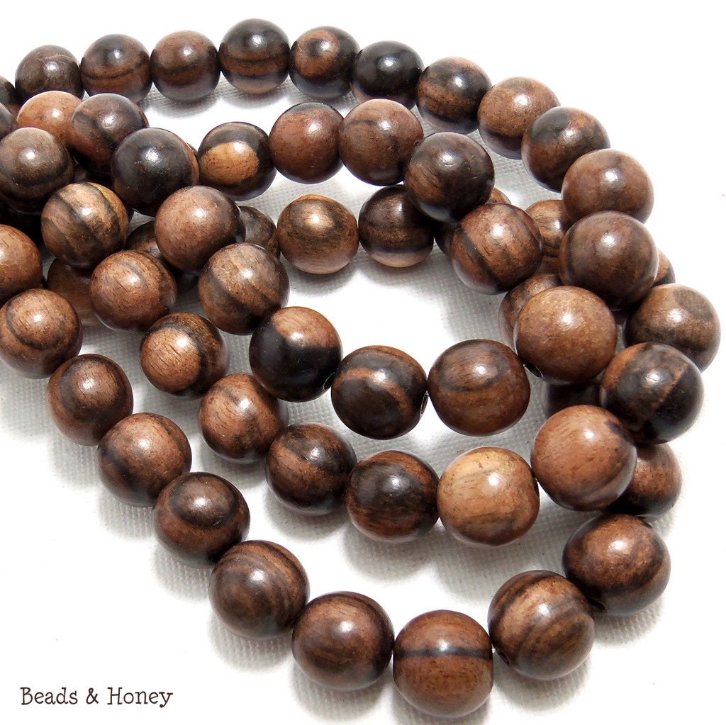 RESERVED: Tiger Ebony, Natural Wood Beads, Round, Smooth, 12mm, Large, Full Strand, 35pcs - ID 1305