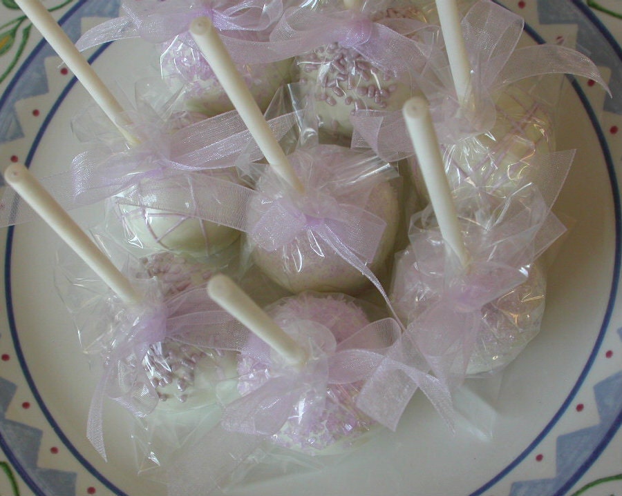 Wedding Cake Pops - White with soft Purple Cake Pops for Bridal Showers, Baby Showers, Birthday Party Edible Favors Il_570xn