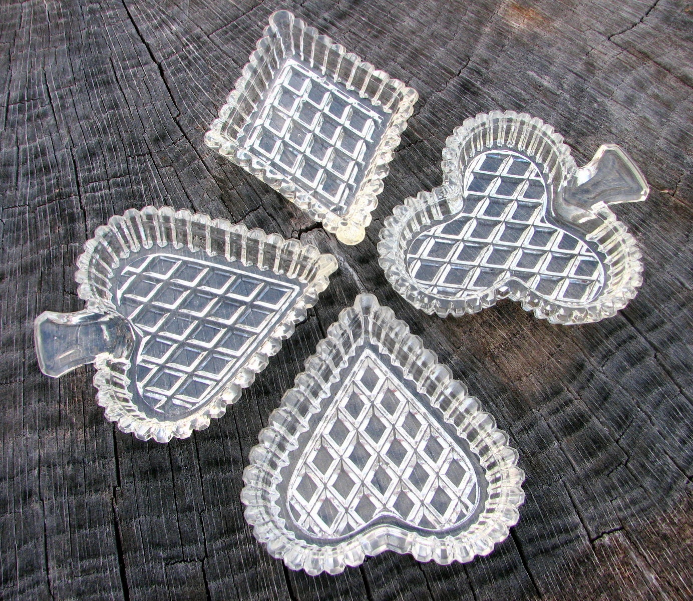 set of four midcentury trinket or jewelry dishes -- spade, heart, club, diamond
