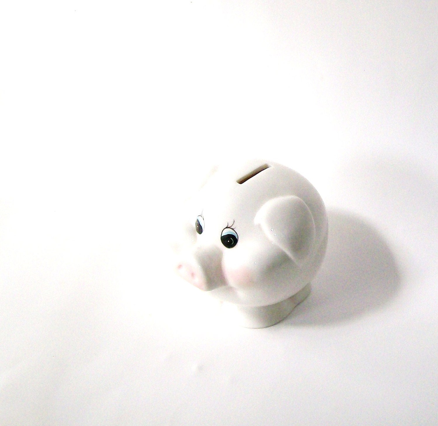 Vintage Piggy Bank.  Round White Petite. Nursery. Girls room. - GLAMOURGIRLCHIC