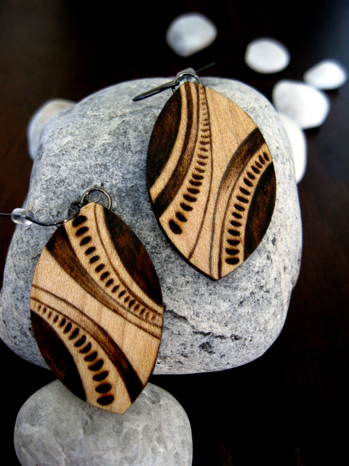 Wooden Earrings - World of Leaves, Woodburned Earrings, Earthy, Organic