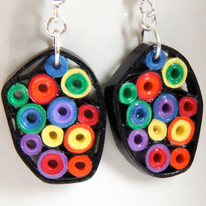 Rainbow Earrings Retro Circles Paper Quilled one of a kind Earrings
