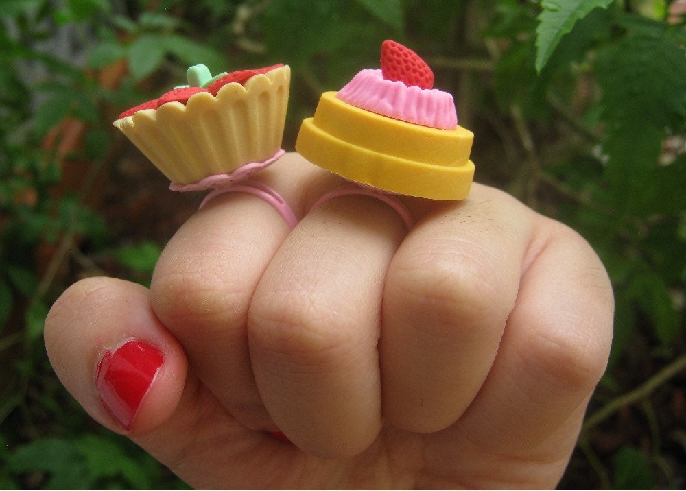 Strawberries and cream yellow layer cake eraser ring