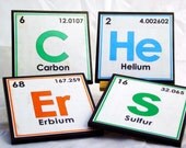 Periodic Table of the Elements Geek Coasters CHEERS Coaster Set  Wood Tabletop Decor