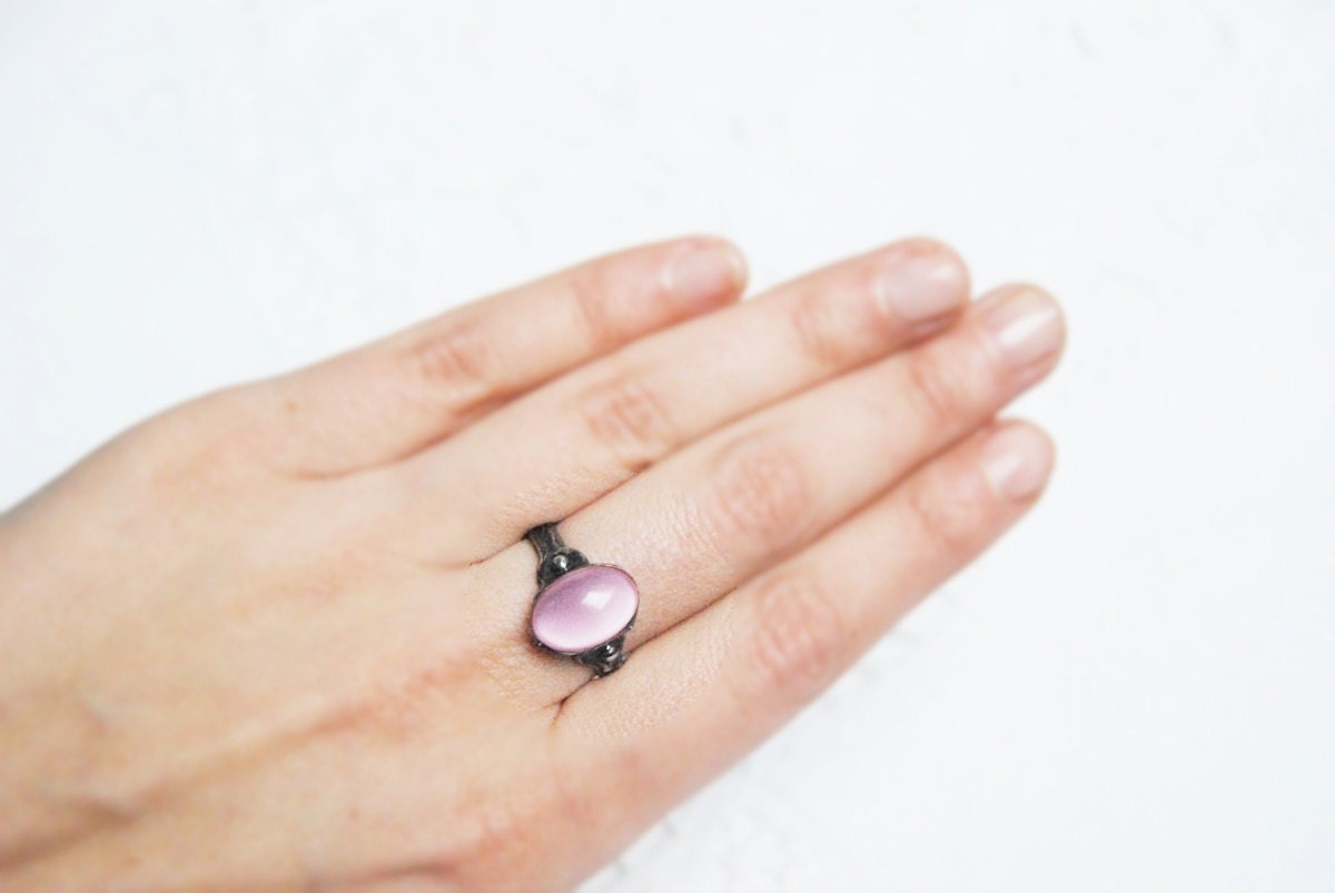 coctail ring, statement ring,  Beautiful small vintage unique glass ring rose smoke retro, adjustable ring