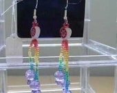 Rainbow Dangle with Hearts Glass Beaded Earrings