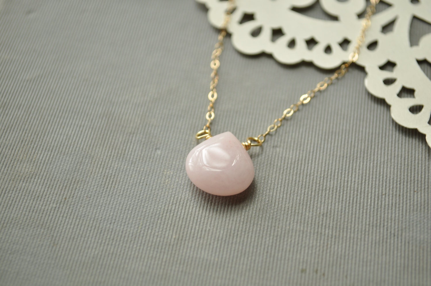 Strawberry Creme- Smooth Jade drop Necklace- 14k plated Gold chain