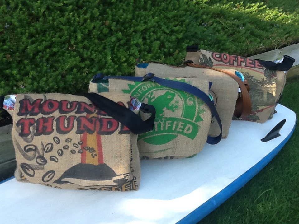 4 Semi-Custom Groomsmen Gifts - Eco-Friendly and Handmade Messenger Bags from a Recycled Coffee Sack