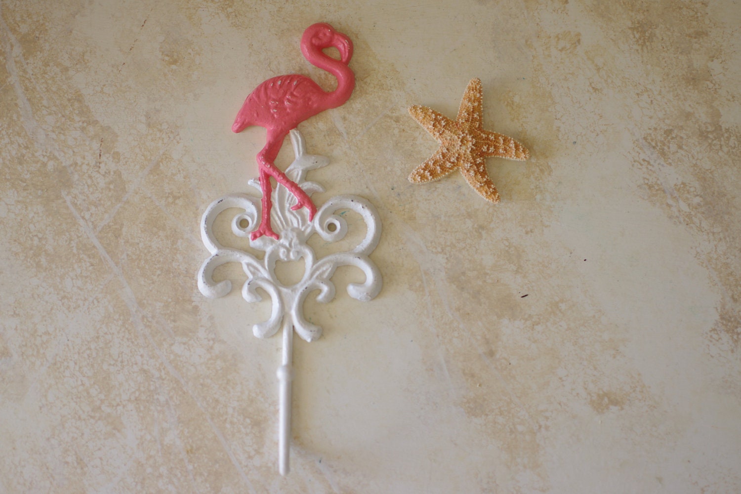 Beach Decor Cast Iron Flamingo Wall Hook / Towel Hook