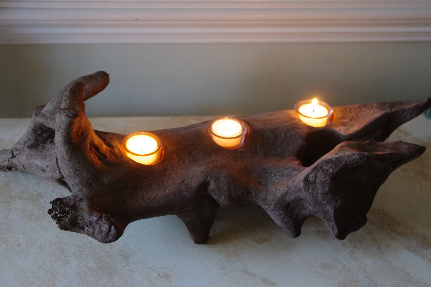 Three Votive Driftwood Candle Holder - Beach Decor