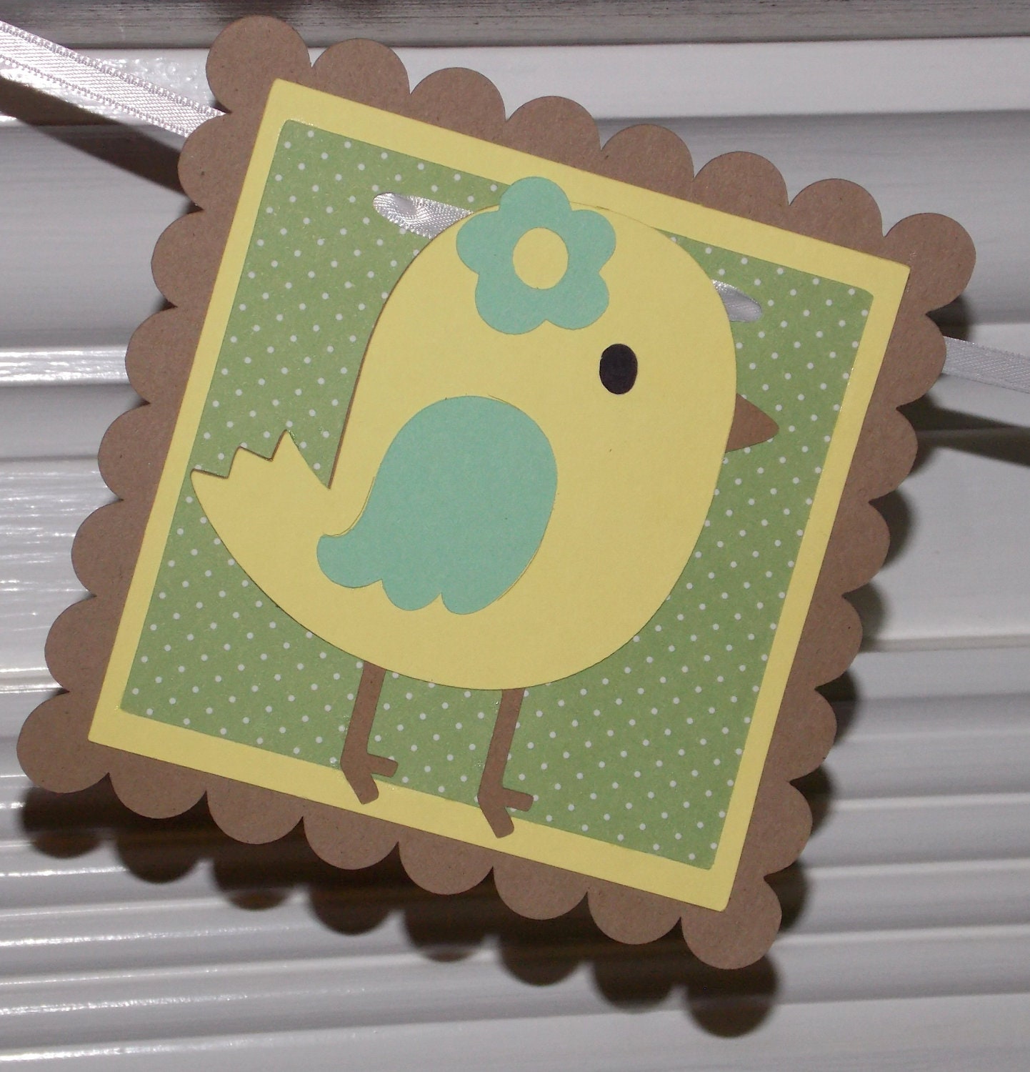 Baby Bird Chickadee Blocks Banner ... Baby Shower or Birthday ... yellow green kahki tan brown ... MADE TO ORDER ... customize options Il_170x135