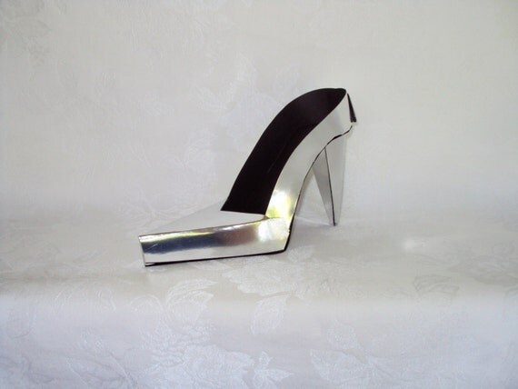Shiny Silver Extreme High Heel Paper Shoe Original Design
