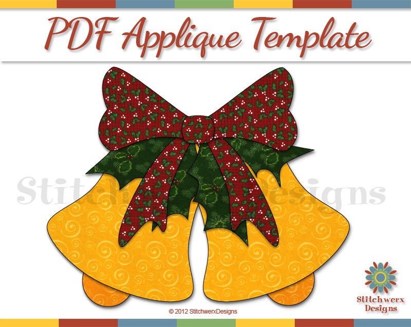 Applique Template PDF, Bells & Bow Applique Pattern A103, Includes Fusible Web Applique Instructions