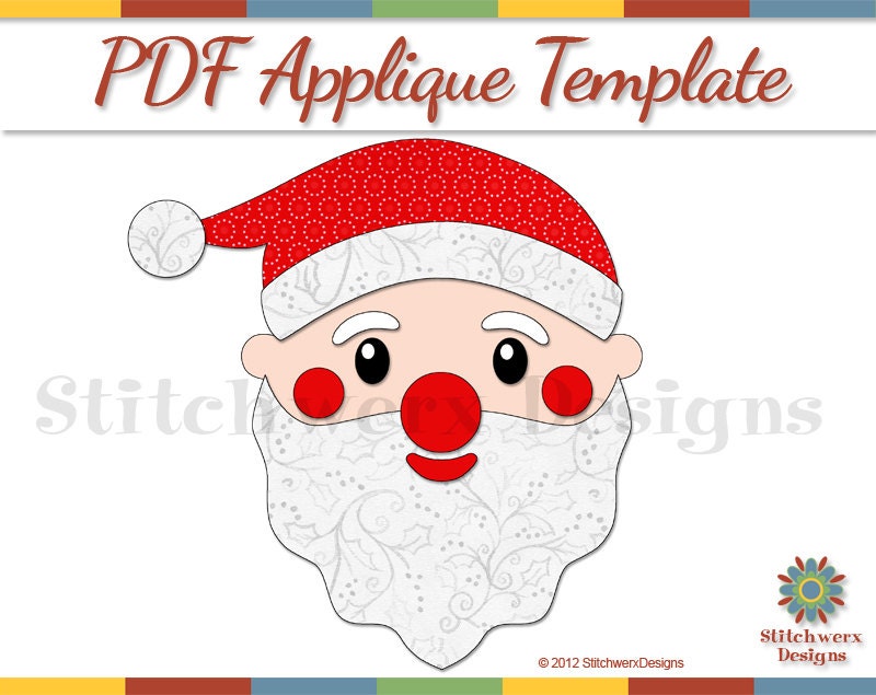 Applique Template PDF, Santa Face Applique Pattern A105, Includes Fusible Web Applique Instructions