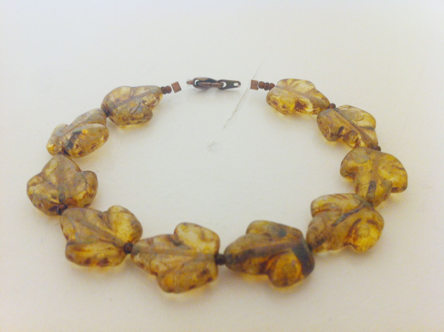 Brown Leaves Speckled Czech Glass Bracelet