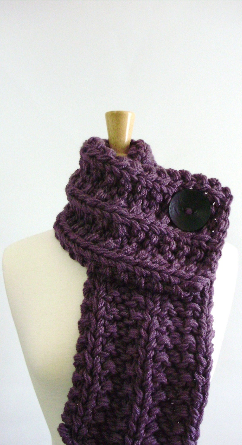 Dusty Purple Chunky Knit Cowl Scarf with Large Black Button