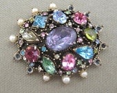 Pastels Cluster Rhinestone Brooch Signed 1951 Hollycraft Minor Repair