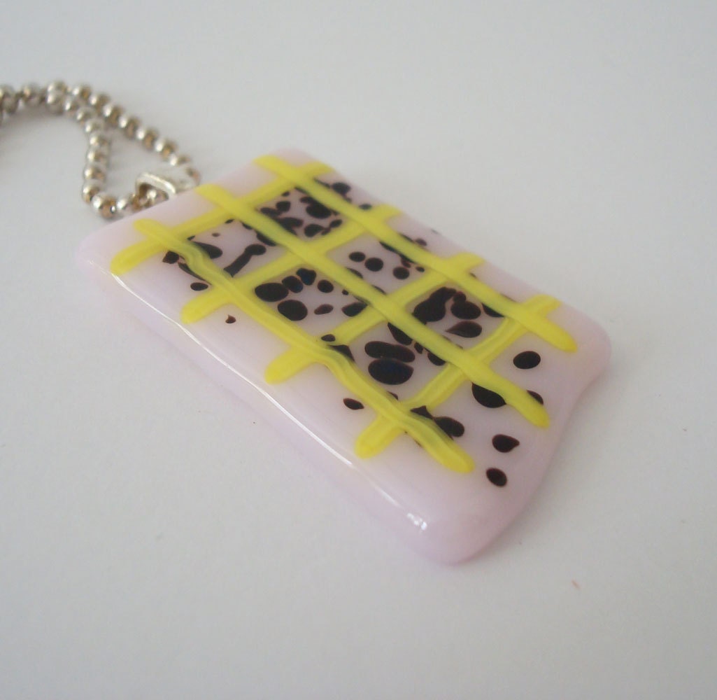 Fused Glass Pendant Grid Necklace Freeform Asymmetrical
